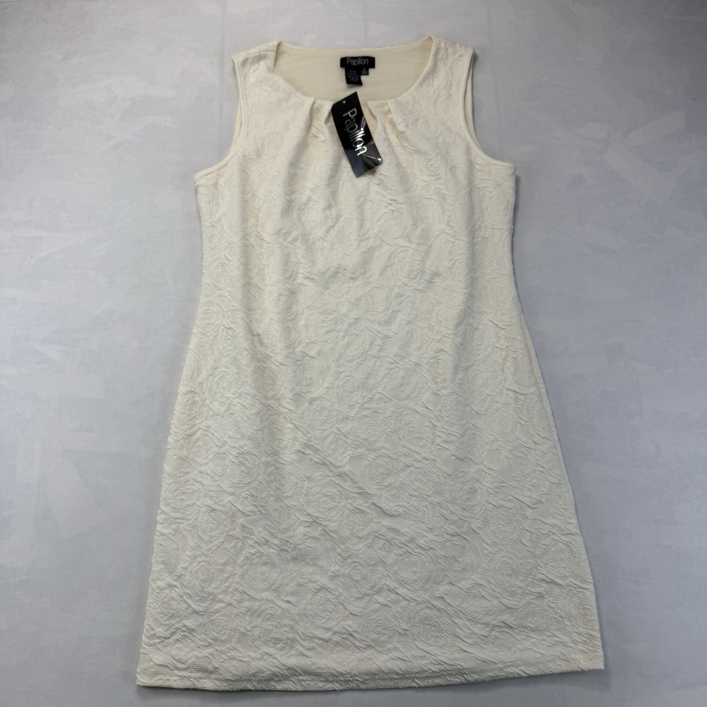 Papillon Women's XL Ivory Floral Textured Sleeveless Shift Dress NWT